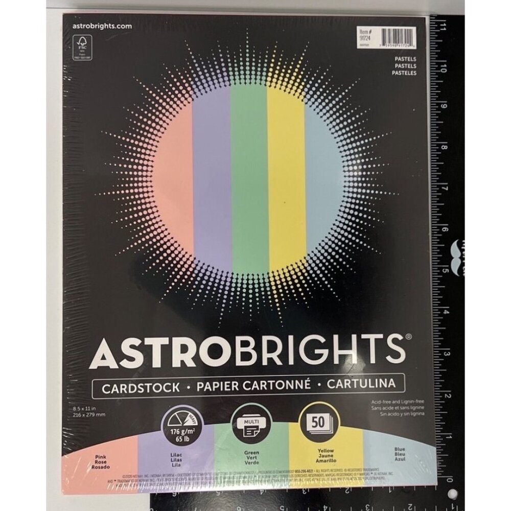 Astrobrights Pastel Cardstock 65 Lb 8.5" X 11" 50 Sheets Multi Colors 91724